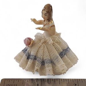 Vintage Dresden Germany Lace Dress Lady Figurine Miniature Porcelain Figure
